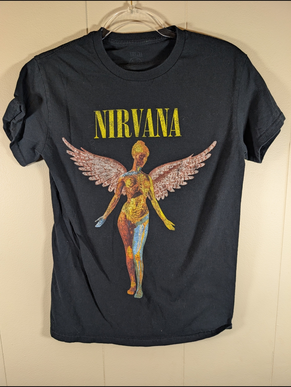 Nirvana In Utero Angel Graphic Band Tee Black Grunge Rock T-Shirt Women’s